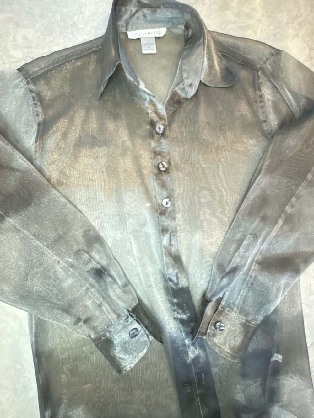 The Limited Button Down Shirt Size XS Silver Shimmer Sheer